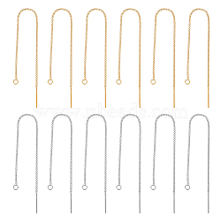 12 Pairs 2 Colors 304 Stainless Steel Stud Earring Finding, with Loops, Ear Thread Findings, Golden & Stainless Steel Color, 109x1x0.4mm, Hole: 1.7mm, Pin: 0.7mm, 6 Pairs/color(STAS-UN0049-43)