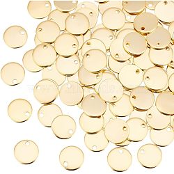 Ion Plating(IP) 304 Stainless Steel Charms, Flat Round, Stamping Blank Tag, Real 18K Gold Plated, 10x1mm, Hole: 1.5mm, 100pcs/box(STAS-UN0040-11)