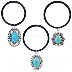 3Pcs 3 Styles Rubber & Synthetic Turquoise Elastic Hair Accessories, for Girls or Women, Scrunchie/Scrunchy Hair Ties, Mixed Shapes, 34~43x23.5~29.5x6~7mm, Inner Diameter: 43mm, 1pc/style(AJEW-CY0001-75)