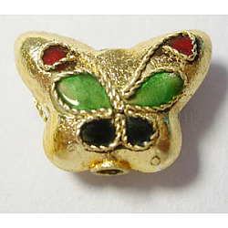 Handmade Cloisonne Beads, Butterfly, Gold, 15x11mm, hole: about 1mm(X-CLBB033Y)