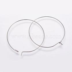 316 Surgical Stainless Steel Hoop Earrings Findings, Wine Glass Charms Findings, Stainless Steel Color, 40x0.7mm, Inner Diameter: 39mm, 21 Gauge(STAS-K146-039-40mm)