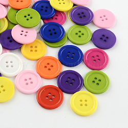 4-Hole Plastic Buttons, Flat Round, Mixed Color, 22x2mm, Hole: 2mm(BUTT-R034-052)