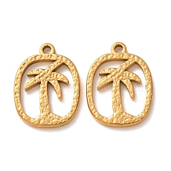 304 Stainless Steel Pendants, Rectangle with Coconut Tree Charms, Ion Plating(IP), Real 18K Gold Plated, 19x14x2mm, Hole: 1.5mm(SA-CBABD1E-22G)
