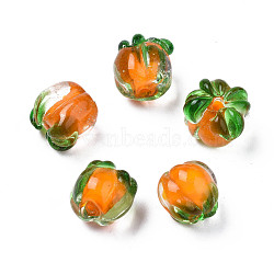 Autumn Theme Handmade Lampwork Beads, Persimmon, Dark Orange, 12~13x12.5~13.5x12.5~13.5mm, Hole: 1.2~1.8mm(LAMP-N029-004)