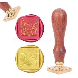 CRASPIRE DIY Scrapbook, Brass Wax Seal Stamp, with Natural Rosewood Handle, Dragonfly Pattern, 25x25x13.6mm(AJEW-CP0002-02-01)