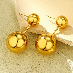 304 Stainless Steel Stud Earrings, Ball, Golden, 42.2x20.1mm(EJEW-S226-23G)