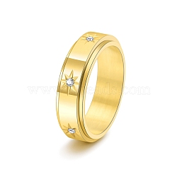 Rotatable Stainless Steel Finger Ring, with Rhinestone for Couples, Golden, US Size 5(15.7mm)(PW-WGC6D1D-23)