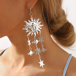 Alloy Sun Chandelier Earrings for Women, Platinum, 115x48mm(EJEW-U028-01P)