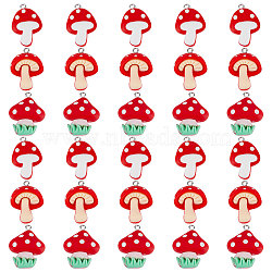 30Pcs 3 Styles Opaque Resin Pendants, with Platinum Tone Iron Loops, Mushroom Charm, Mixed Shapes, Red, 27.5~30x19~23x6~9.5mm, Hole: 2mm, 10pcs/style(RESI-SC0002-39)