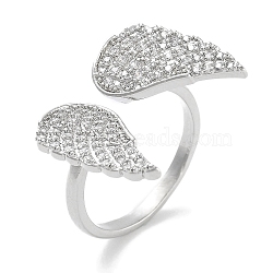 Wing Rack Plating Brass Micro Pave Cubic Zirconia Open Cuff Rings for Women, Long-Lasting Plated, Lead Free & Cadmium Free, Platinum, Inner Diameter: 17.5mm(RJEW-Z059-07P)