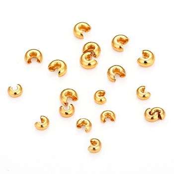 Brass Crimp Bead Covers, Long-Lasting Plated, Round, Real 18K Gold Plated, 3mm, Hole: 1mm
