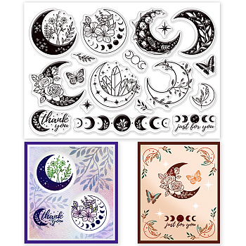 Custom PVC Plastic Clear Stamps, for DIY Scrapbooking, Photo Album Decorative, Cards Making, Moon, 160x110x3mm