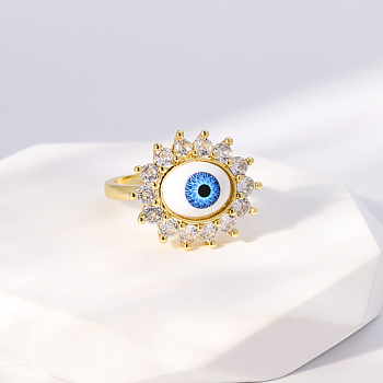 Evil Eye Stainless Steel Open Cuff Rings for Women, Golden, Sun, No Size
