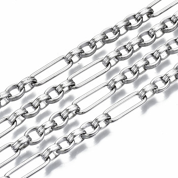 304 Stainless Steel Figaro Chains, with Spool, Unwelded, Stainless Steel Color, 19.2x6.5x1.3mm, about 16.4 Feet(5m)/roll