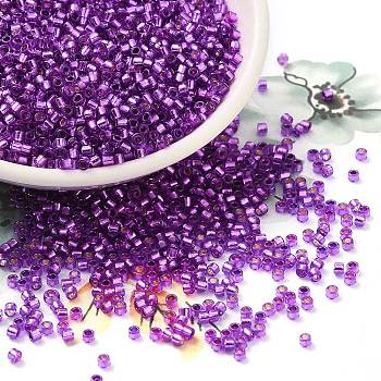 Glass Seed Beads, Silver Lined, Cylinder, Medium Orchid, 2x1.5mm, Hole: 1.4mm, about 50398pcs/pound