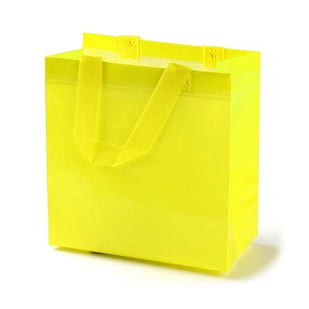 Non-Woven Reusable Folding Gift Bags with Handle, Portable Waterproof Shopping Bag for Gift Wrapping, Rectangle, Yellow, 11x21.5x22.5cm, Fold: 28x21.5x0.1cm