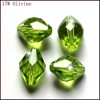 Imitation Austrian Crystal Beads, Grade AAA, Faceted, Bicone, Yellow Green, 10x13mm, Hole: 0.9~1mm