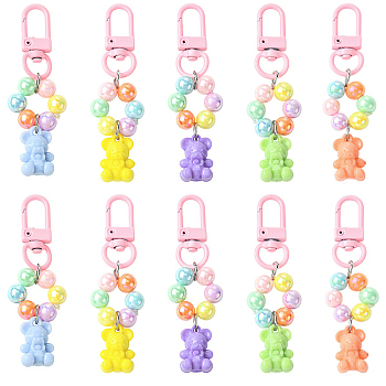 20Pcs 5 Style Acrylic Bear Pendant Decorations, with Metal Swivel Clasps, Mixed Color, 80mm, 4pcs/style