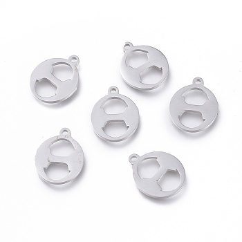 304 Stainless Steel Charms, Greek Alphabet, Stainless Steel Color, Letter.Q, 13.8x11x1mm, Hole: 1.2mm