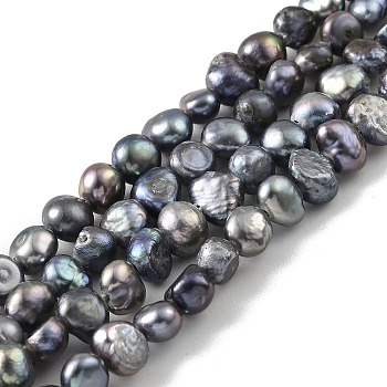 Dyed Natural Cultured Freshwater Pearl Beads Strands, Two Sides Polished, Grade 3A+, Black, 4~5mm, Hole: 0.5mm, about 39pcs/strand, 7.09''(18cm)