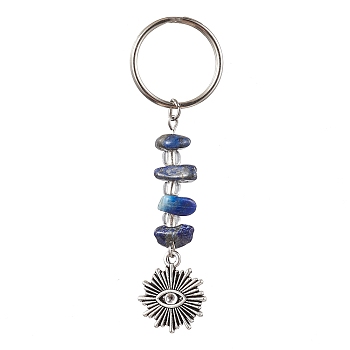 Tibetan Style Alloy Keychain, with Natural Lapis Lazuli Beads and Iron Split Key Rings, Evil Eye with Sun, Sun, 6.7cm, Sun: 45x15x6mm