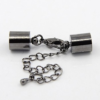 Iron Chain Extender, with Lobster Claw Clasps and Brass Cord Ends, Gunmetal, 36mm, Hole: 6.5mm, Cord End:11x7mm, Hole: 6.5mm