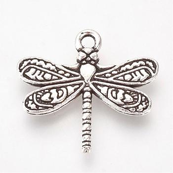 Tibetan Style Alloy Pendants, Dragonfly, Cadmium Free & Lead Free, Antique Silver, 19x21x3mm, Hole: 2mm, about 610pcs/1000g