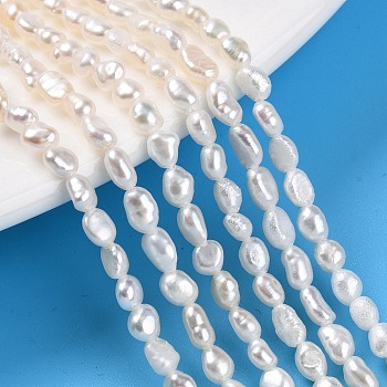 Natural Cultured Freshwater Pearl Beads Strands, Baroque Pearls Keshi Pearl Beads, Two Sides Polished, Creamy White, 4.5~6.5x3~4x2~3mm, Hole: 0.5mm, about 75~87pcs/strand, 14.06~14.49''(35.7~36.8cm)