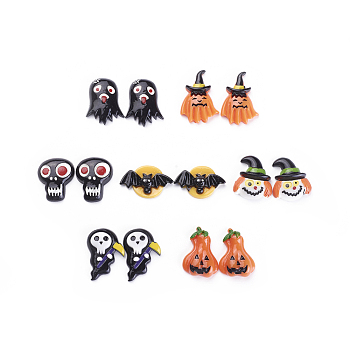 Halloween Theme Resin Cabochons, Mixed Shapes, Mixed Color, 8.2x8.2x2.7cm, 35pcs/box