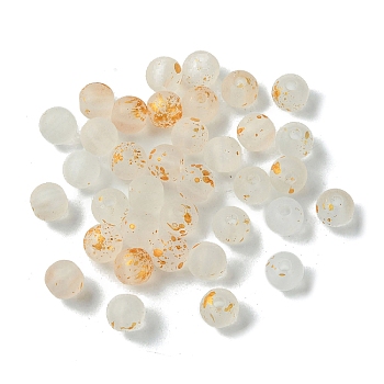 Transparent Acrylic Beads, Frosted, Sprinklking Gold Effect, Round, Goldenrod, 7x7.5mm, Hole: 1.5mm, about 2000pcs/500g
