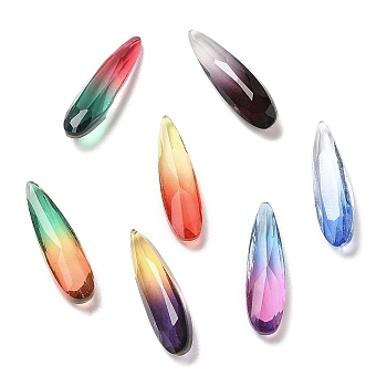 Pointed Back Gradient Glass Rhinestone Cabochons, Teardrop, Faceted, Mixed Color, 18x5x4mm