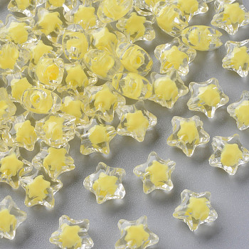 Transparent Acrylic Beads, Bead in Bead, Faceted, Star, Yellow, 10.5x11x7mm, Hole: 2mm, about 1280pcs/500g