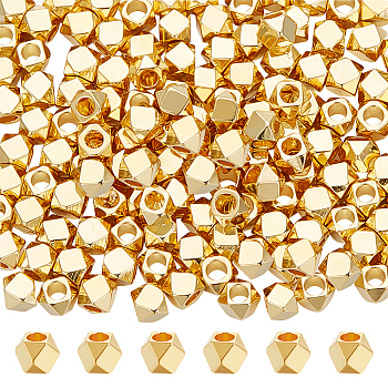 Brass Beads, Hexagon, Real 18K Gold Plated, 2.5x2.5x2.5mm, Hole: 1.4mm, 150pcs/box