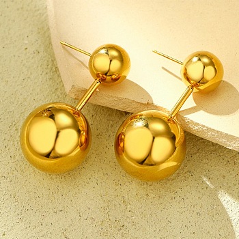 304 Stainless Steel Stud Earrings, Ball, Golden, 42.2x20.1mm