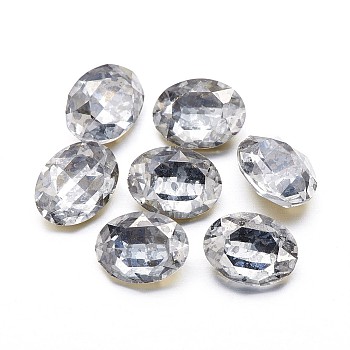 Glass Rhinestone Cabochons, Pointed Back & Back Plated, Faceted, Oval, Clear, 14x10x5.5mm