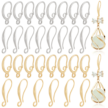 16 Pairs 4 Style Brass Earring Hooks Sets, Ear Wire, with Horizontal Loops, Long-Lasting Plated, Real Gold Plated & Real Platinum Plated, 15~17x8.5~10x1.5~2mm, Hole: 1~2mm, Pin: 0.7~1x0.8~1mm, 4 Pairs/style