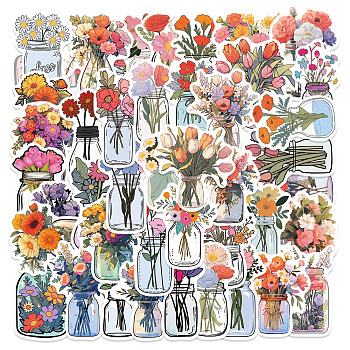 50Pcs Flower Vase PVC Waterproof Self-Adhesive Stickers, Cartoon Stickers, for Party Decorative Presents, Mixed Color, 40~70mm