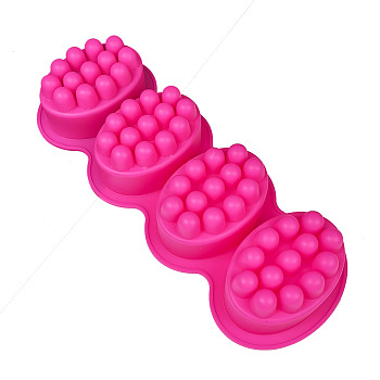 4 Cavities Silicone Molds, for Handmade Massage Bar Soap Making, Oval, Hot Pink, 280x106x45mm, Inner Diameter: 60x80x43mm