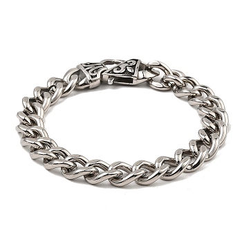 304 Stainless Steel Cuban Link Chain Bracelet, Stainless Steel Color, 8-7/8 inch(22.5cm)