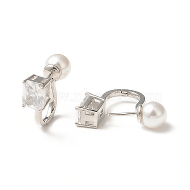 Glass Rectangle Hoop Earrings with ABS Pearl Beaded(EJEW-C024-01P-06)-2