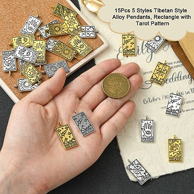 15Pcs 5 Styles Tibetan Style Alloy Pendants(TIBEP-YW0001-76AG)-5