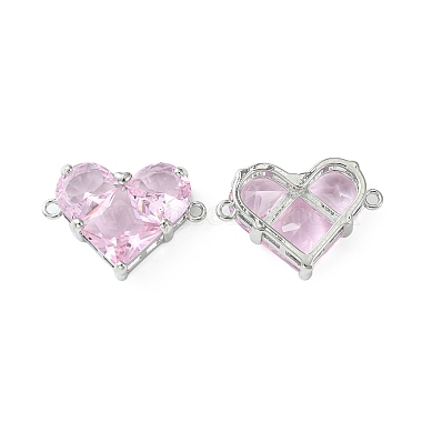 Real Platinum Plated Pink Heart Brass+Cubic Zirconia Links