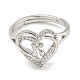 Heart with Letter Rack Plating Brass Micro Pave Clear Cubic Zirconia Adjustable Rings for Women(RJEW-I105-01P-K)-2