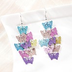 430 Stainless Steel Dangle Earrings, with Platinum Earring Findings, Butterfly, 72x29mm(EJEW-B157-01D)