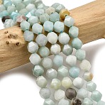 Natural Flower Amazonite Beads Strands, Star Cut Round Beads, Faceted, 5~6x5~6x5~6mm, Hole: 1~1.2mm, about 64~68pcs/strand, 14.80''~15.04''(37.6~38.2cm)(G-Z119-A08-01)