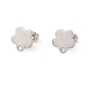 Non-Tarnish 201 Stainless Steel Stud Earring Findings with Hole, 304 Stainless Steel Pins and Ear Nuts, Flower, Stainless Steel Color, 11x12mm, Hole: 1.8mm, Pin: 0.8mm(EJEW-A071-10B-P)