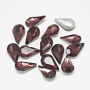 Pointed Back Glass Rhinestone Cabochons, Back Plated, Faceted, teardrop, Burgundy, 8x5x3mm(RGLA-T082-5x8mm-18)