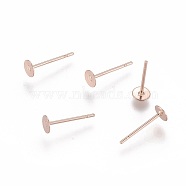 304 Stainless Steel Stud Earring Findings, Flat Round, Rose Gold, 4x0.3mm, Pin: 0.7mm(STAS-H436-24RG-4mm)