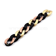 Handmade CCB Plastic Curb Chains, with Gold & Black Opaque Spray Painted Acrylic, for necklaces, Bracelet, Handbag, Sunglasses Holder, Red Copper, Links: 30x21x7mm, 39-3/8 inch(100cm)/strand(AJEW-JB00724-02)