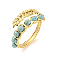 Synthetic Turquoise Beaded Open Cuff Ring, 304 Stainless Steel Hollow Ring, Golden, Inner Diameter: 18mm(RJEW-G293-01C)